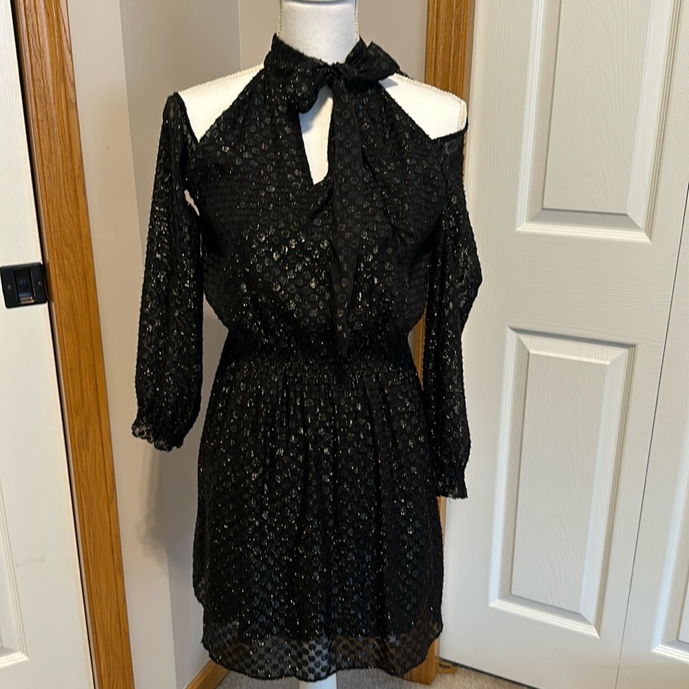 Cooper & Ella black metallic cold shoulder dress  Size Small